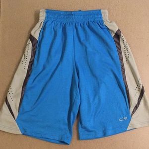 Blue and grey gym shorts
